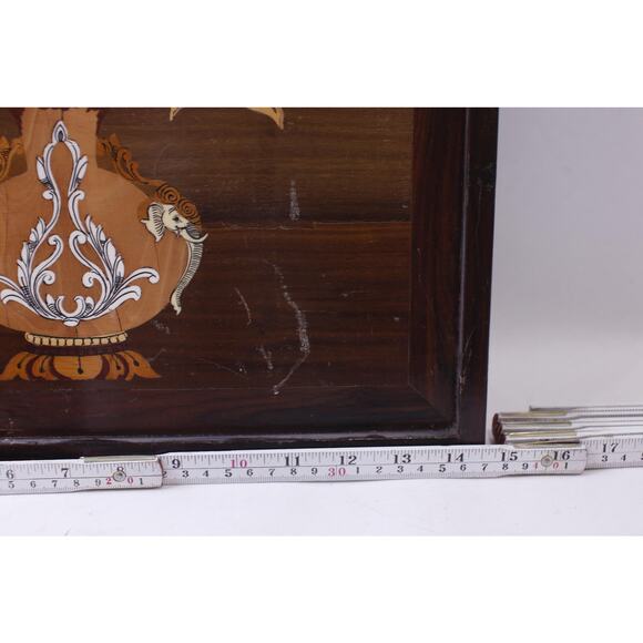 MCM 60s 70s Flowers in a Vase, Wooden Plaque Mosaic, Framed, Floral Design - Picture 4 of 6